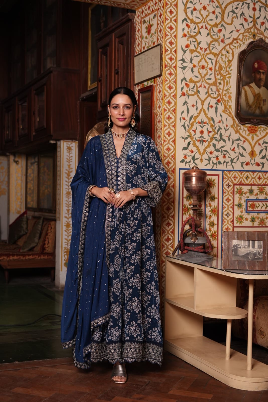 Dupion suit set with lace work  Kurta and pant Paired with Soft Chiffon Dupatta