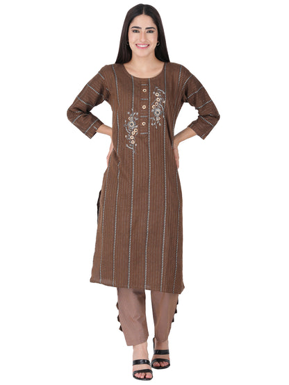 Brown Khadi Look Cotton Suit Set