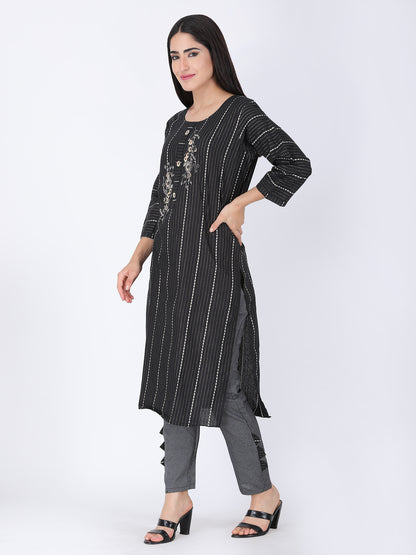 Black Khadi Look Cotton Suit Set