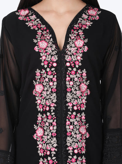 Black Floral Embroidered Suit Set