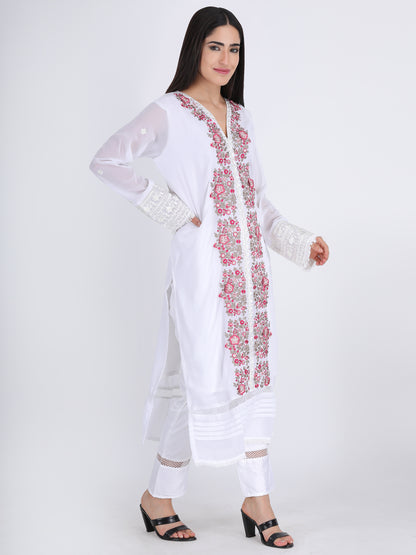 White Floral Embroidered Suit Set