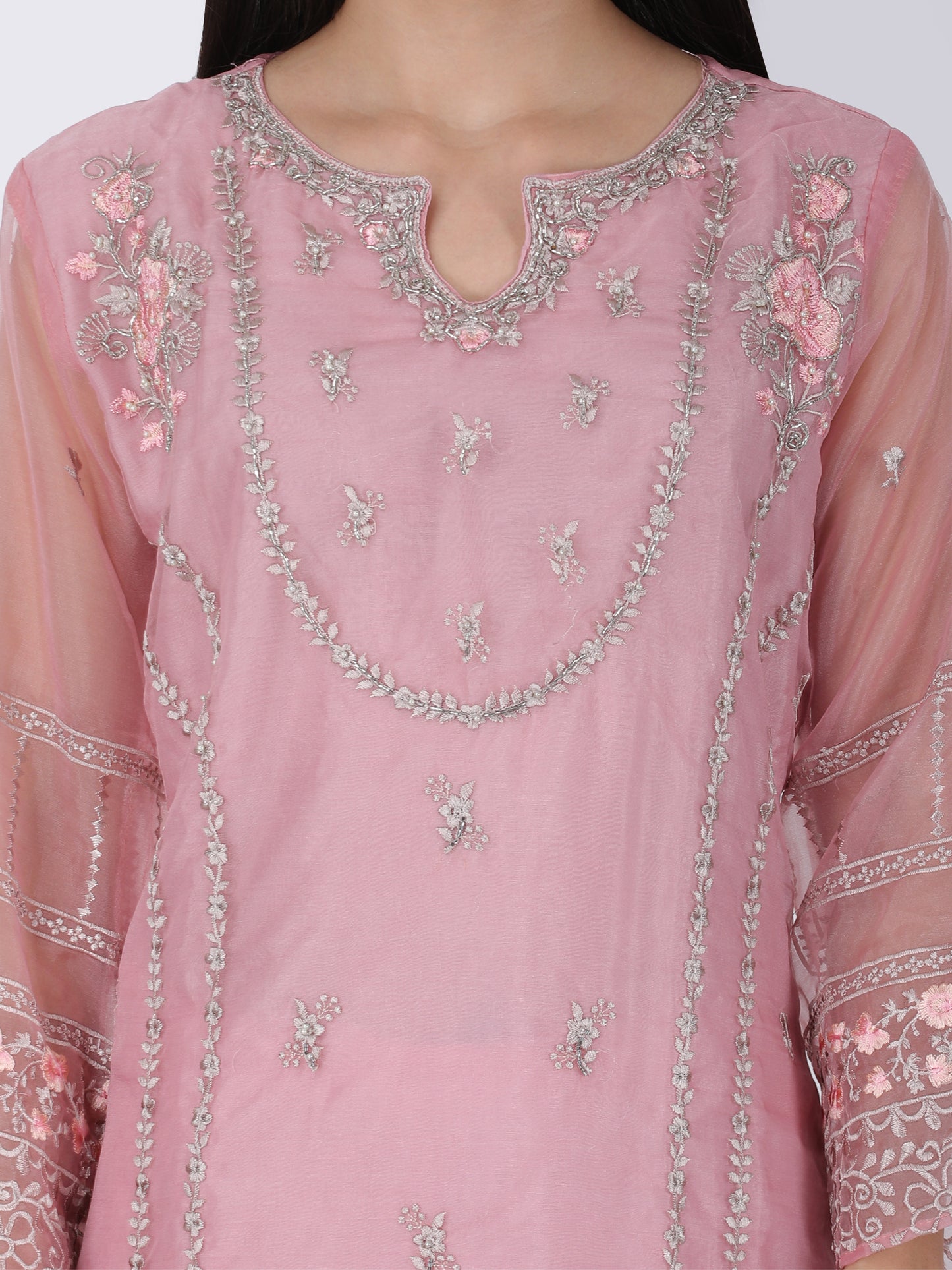 Pink Organza Silk Suit