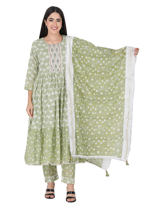 Green Anarkali Suit With Embroidered Yolk