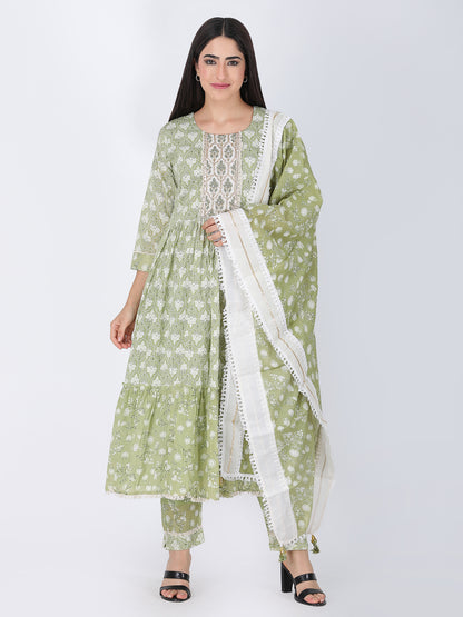 Green Anarkali Suit With Embroidered Yolk