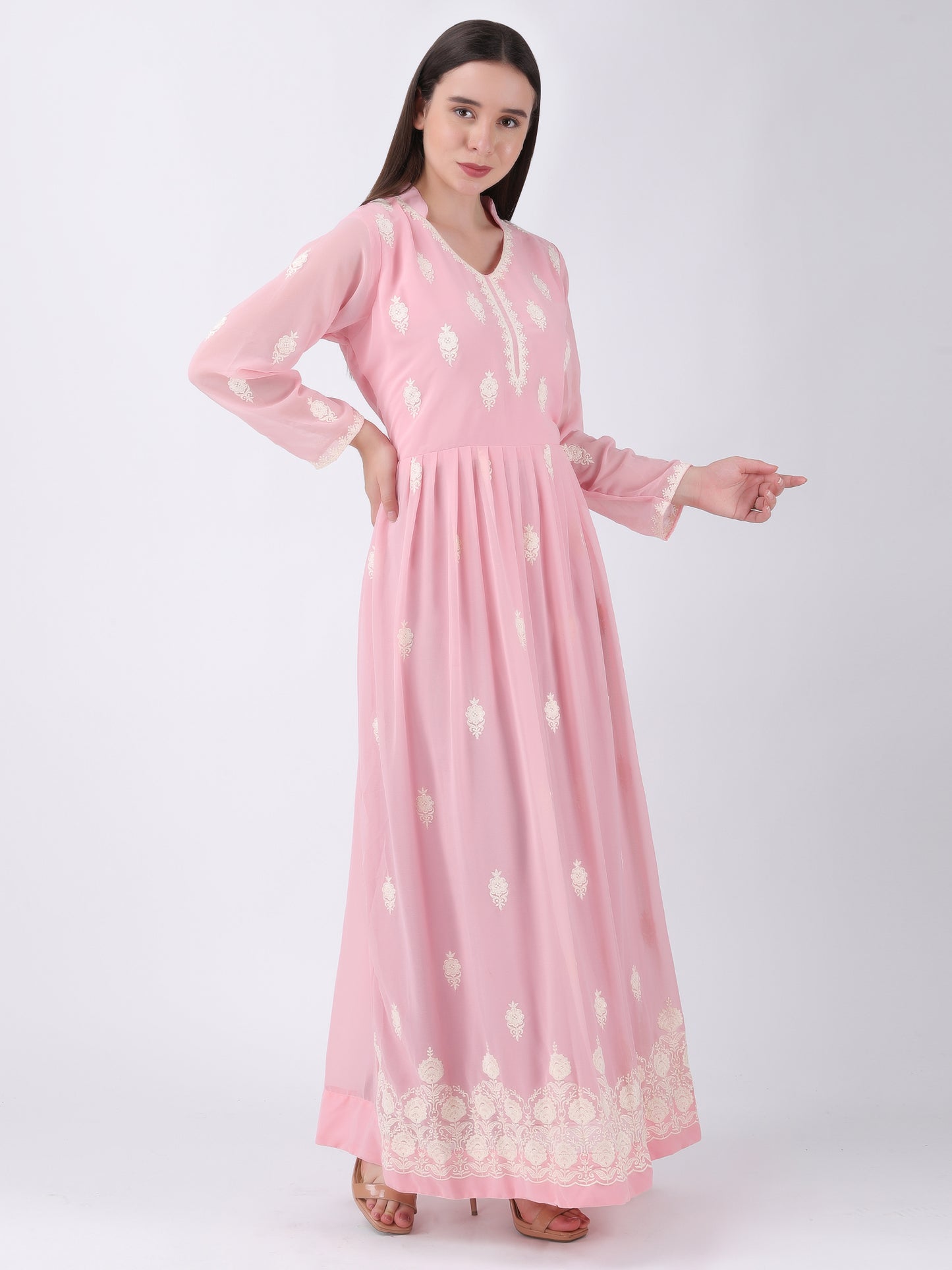 Baby Pink Anarkali With Thread Work