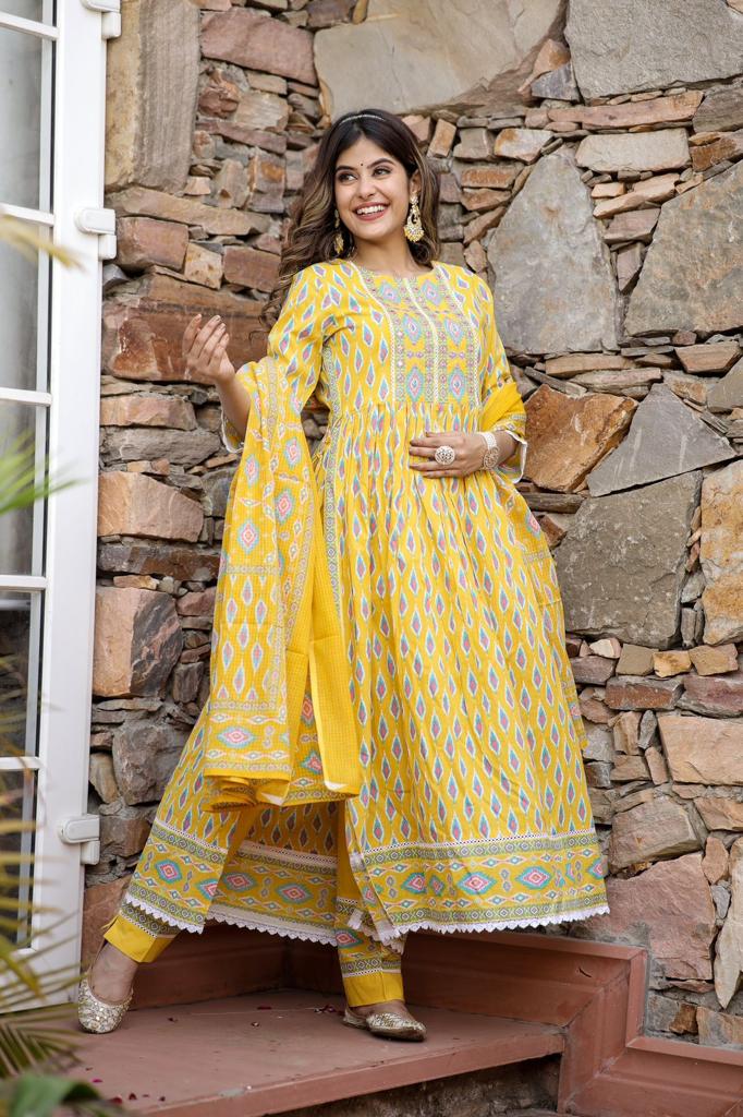 Yellow Ajrakh Print Salwar suit