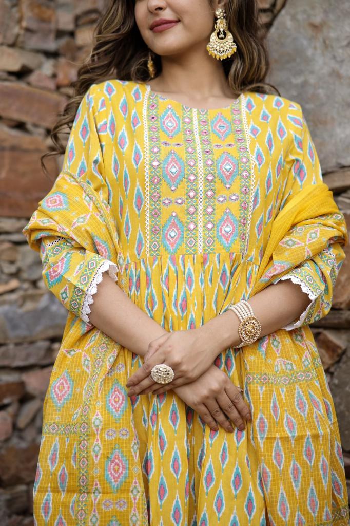 Yellow Ajrakh Print Salwar suit