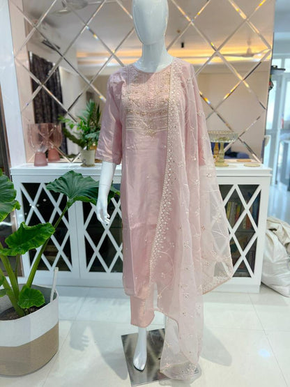 Pink Silk Blend Straight Fit Salwar Suit with Gotta Patti