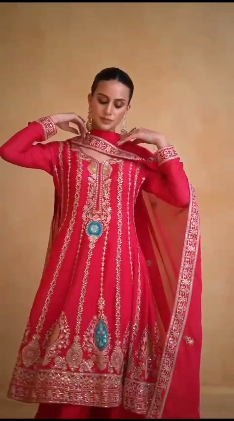 Pink Embroidered Chinon Sharara Suit Set with Zari